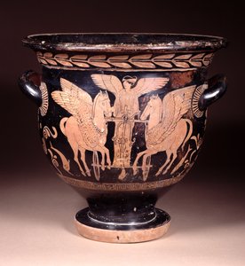 Red-figure bell krater depicting Eos riding her chariot from the sea, Lucanian, c.440-420 BC by Pisticci Painter